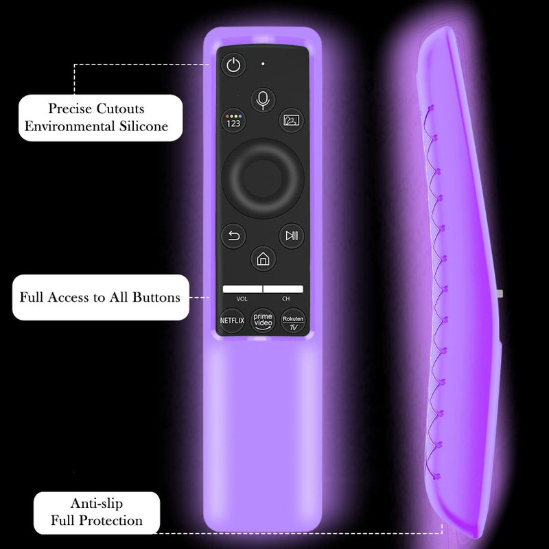 Lambcare Case Compatible with Samsung Smart TV Remote Controller BN59 Series, Light Weight Silicone Cover Protector Shockproof Anti-Slip Remote Skin Sleeve - Black (Glow Purple) - Image 4